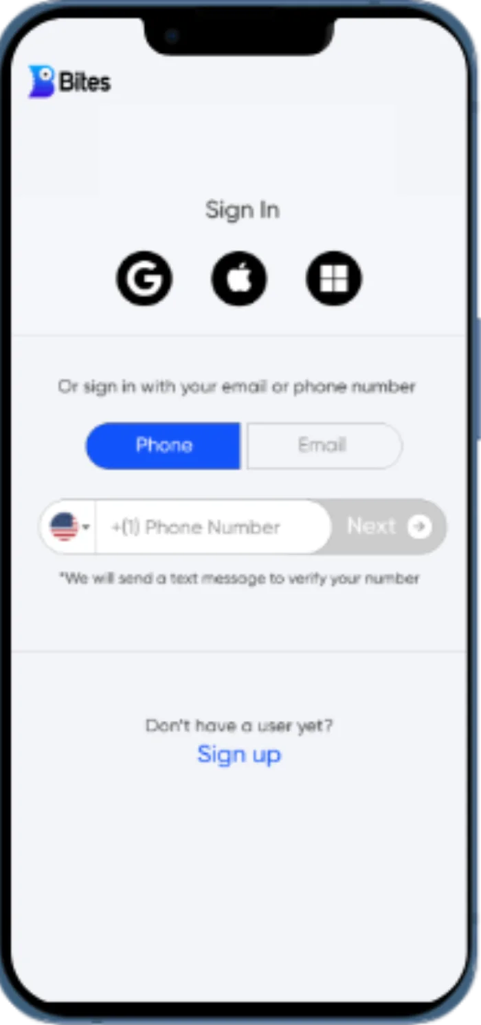 Bites app - sign in