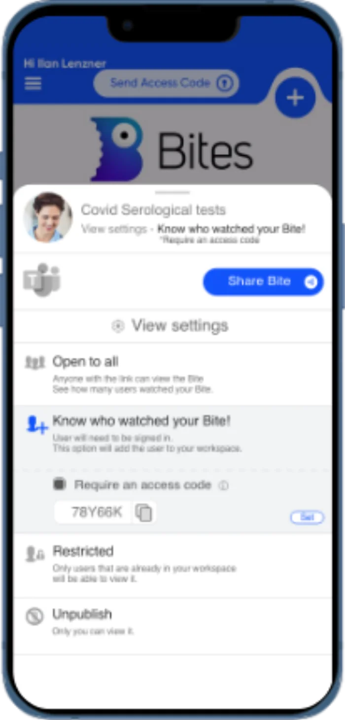 Bites app - profile and settings
